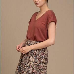 NWT By-Bar Amsterdam Mulled Wine‎ Red Organic Linen V-Neck Short Sleeve T-Shirt